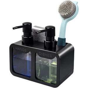 Dispenser with Sponge Caddy and  Brush Holder 4-in-1 Organizer for Kitchen